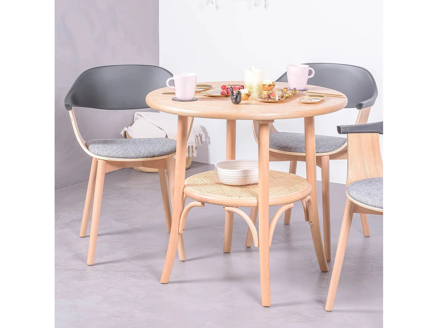 Retro ronde vintage stijl tafel in natuurlijk essenhout (80cm) - Oldhouse - Natuurlijke as