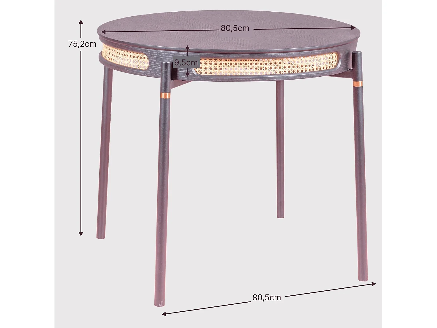 Runder Retro-Esstisch mit natürlichen Rattandetails (80 cm) - North - Schwarz