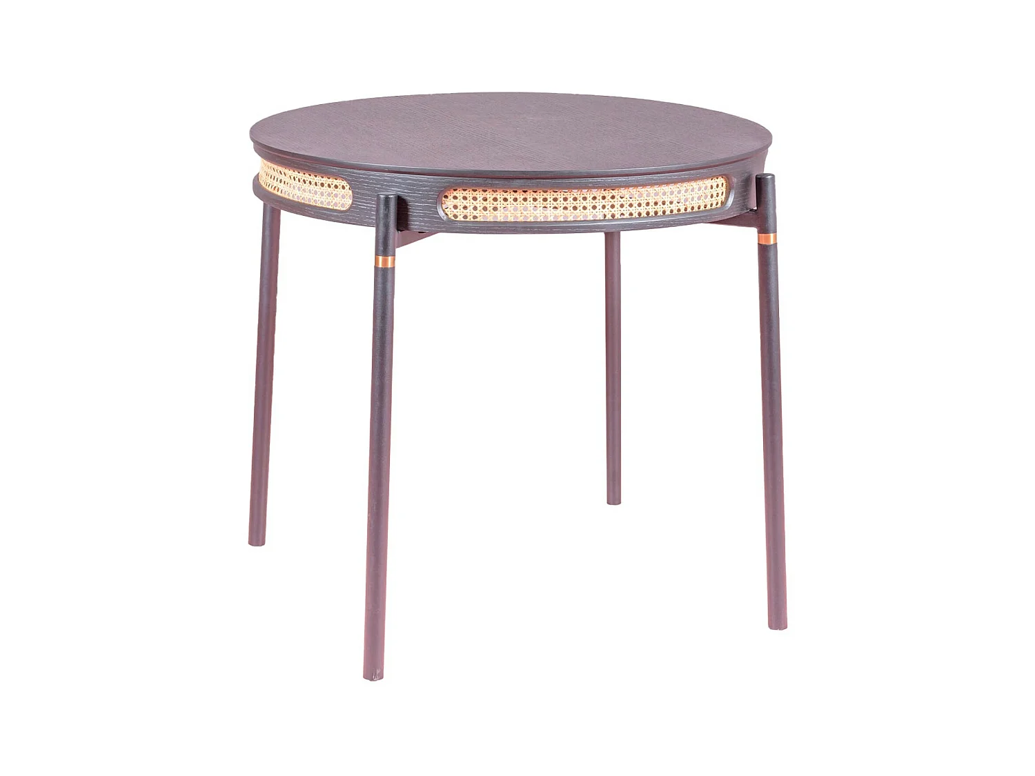 Table à manger ronde rétro avec détails en rotin naturel (80cm) - North - Noir