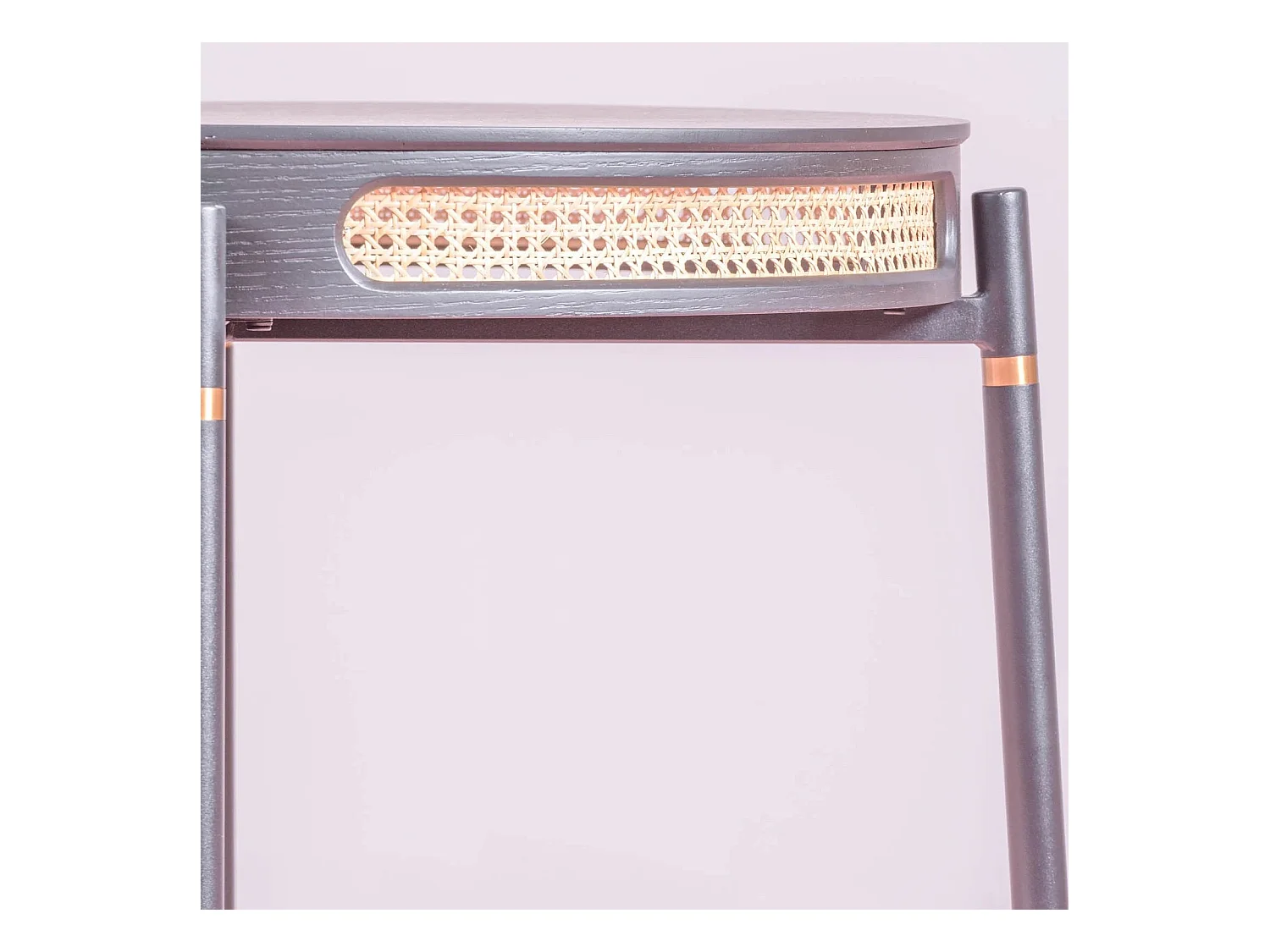 Retro ronde eettafel met natuurlijke rotan details (80cm) - North - Zwart