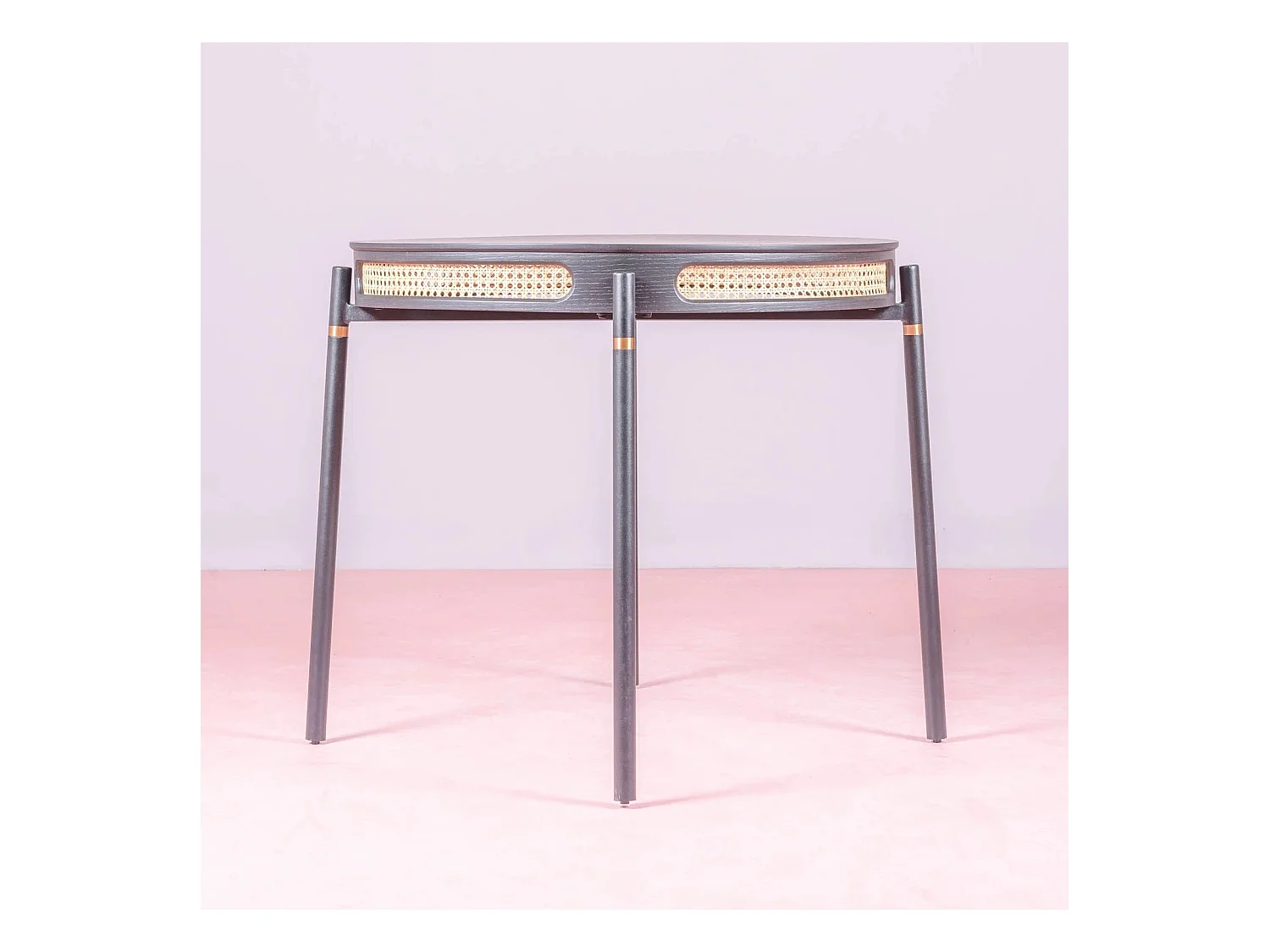 Retro ronde eettafel met natuurlijke rotan details (80cm) - North - Zwart