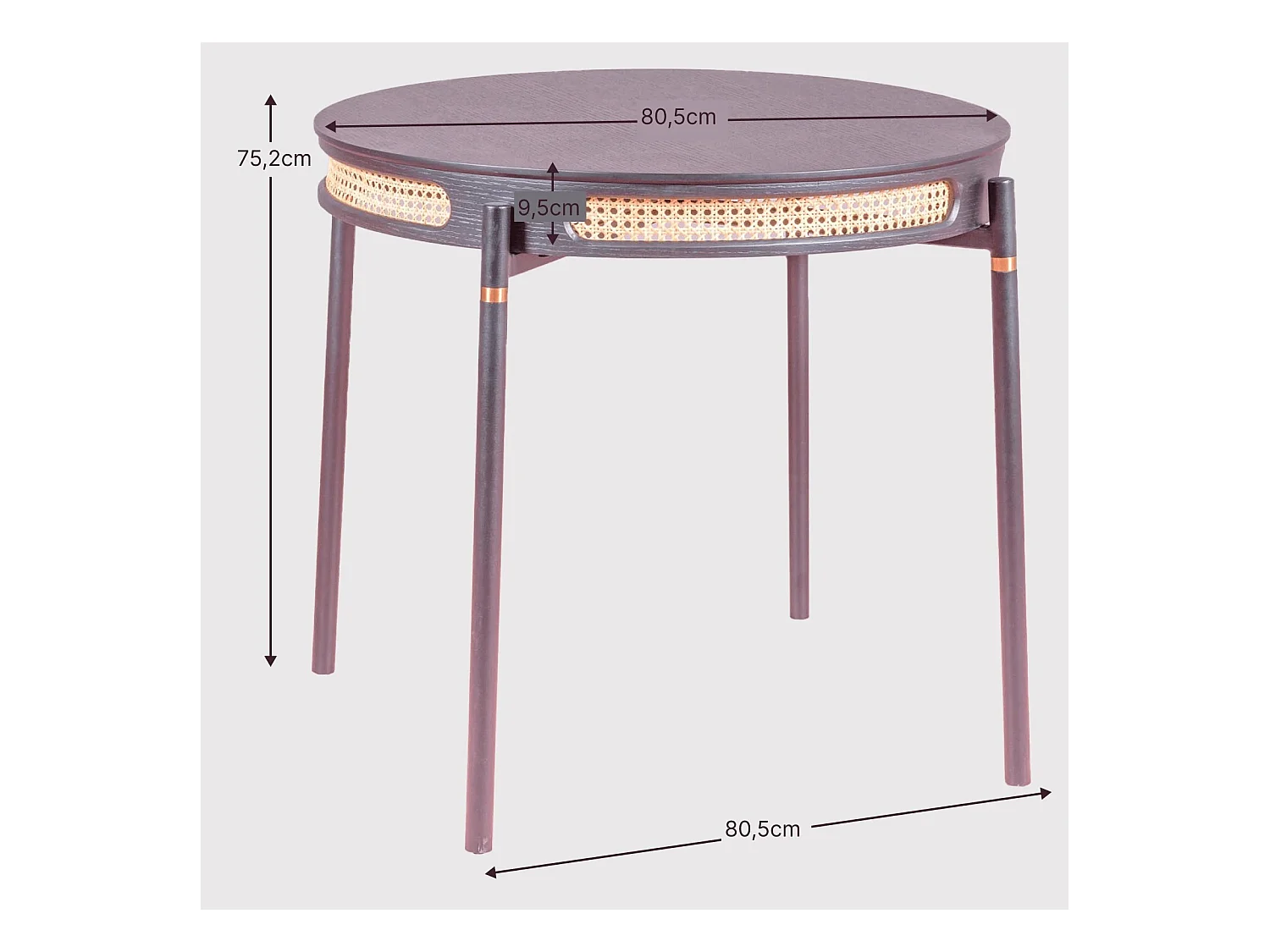 Retro ronde eettafel met natuurlijke rotan details (80cm) - North - Zwart