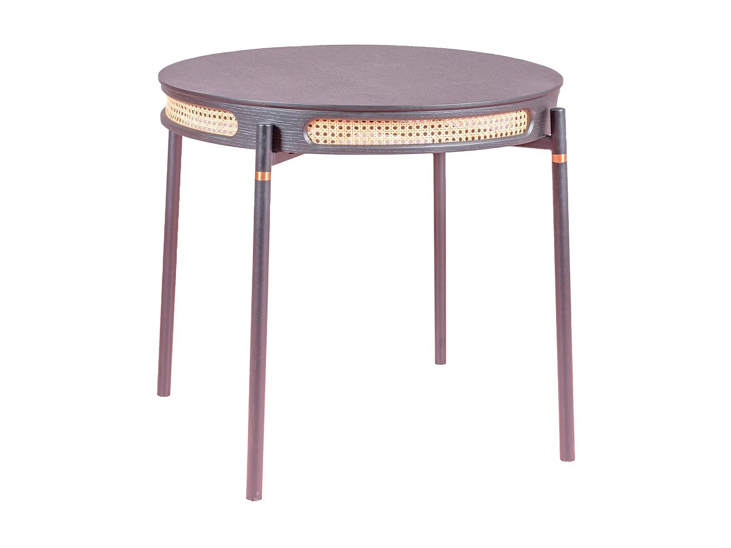 Mesa de jantar redonda retrô com detalhes em rattan natural (80cm) - North - Preto