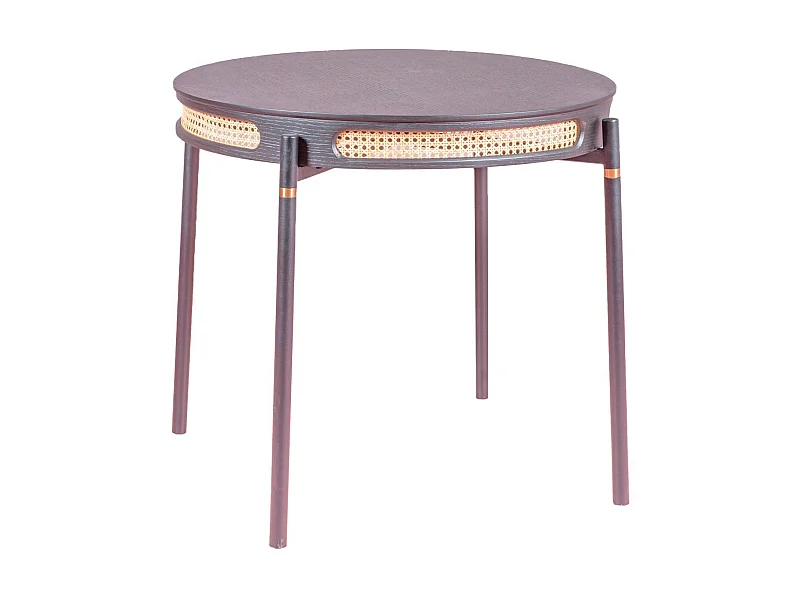 Mesa de jantar redonda retrô com detalhes em rattan natural (80cm) - North - Preto
