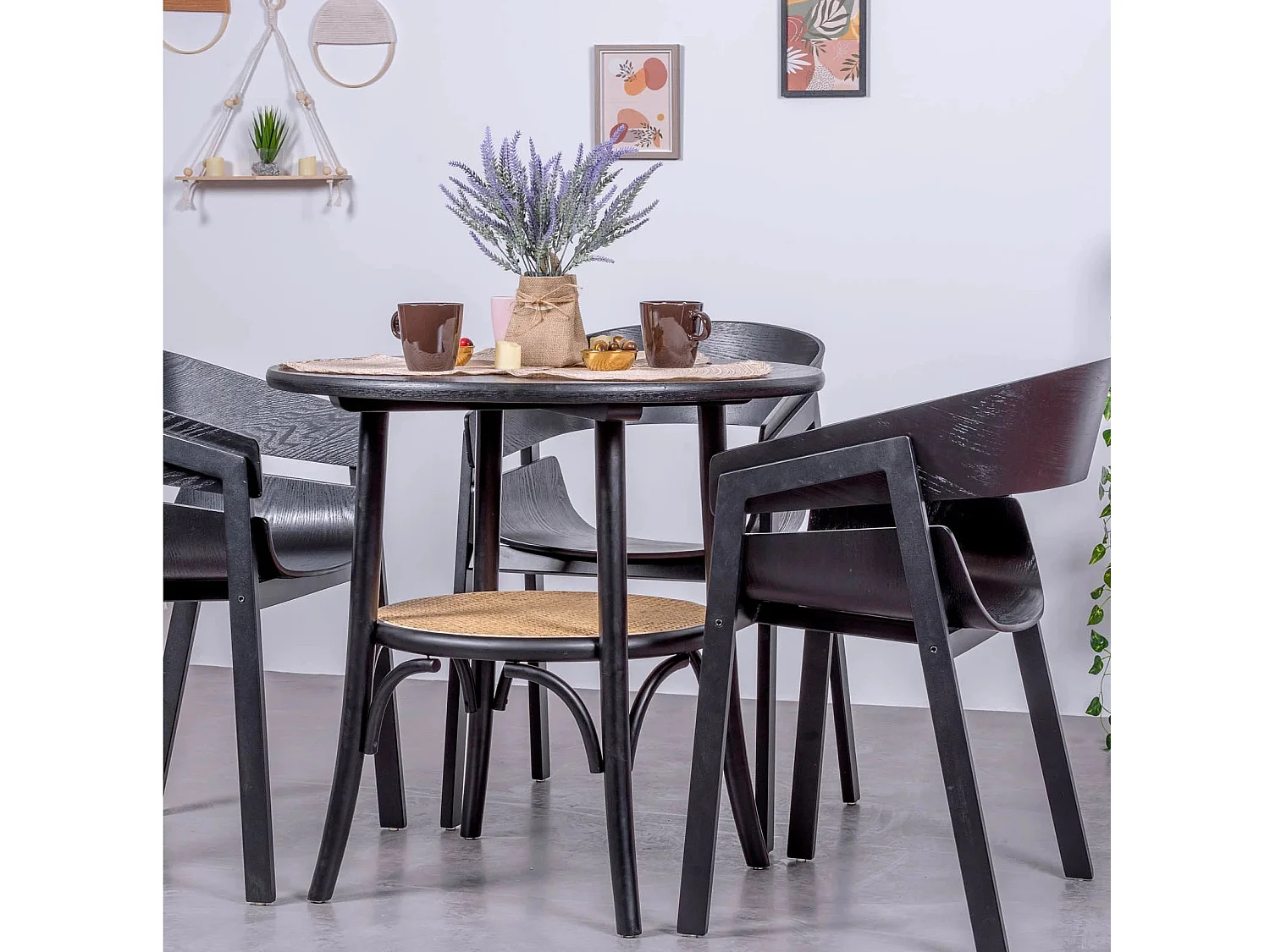 Mesa retro redonda estilo vintage en madera de fresno natural (80cm) - Oldhouse - Negro