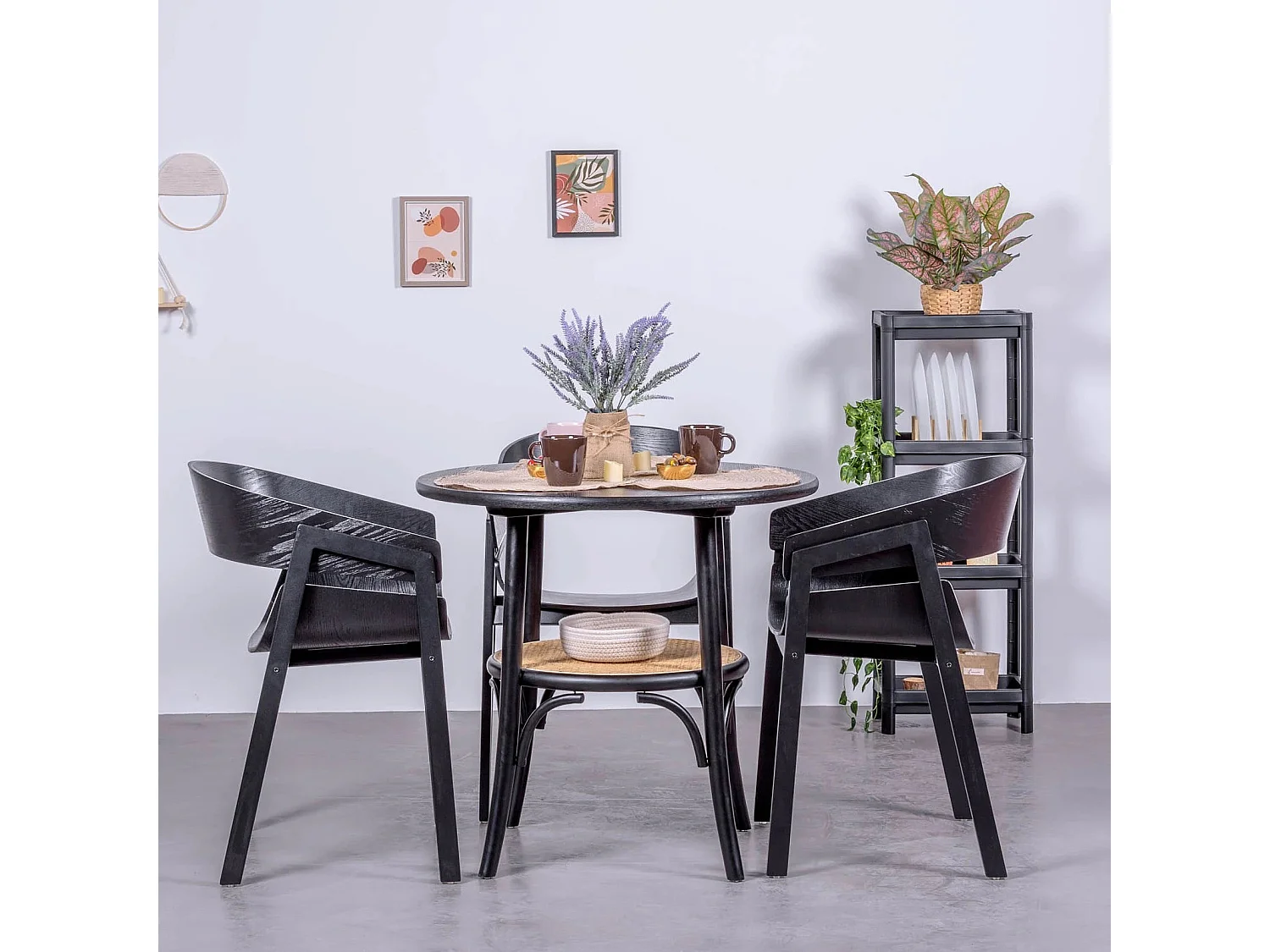 Mesa retro redonda estilo vintage en madera de fresno natural (80cm) - Oldhouse - Negro