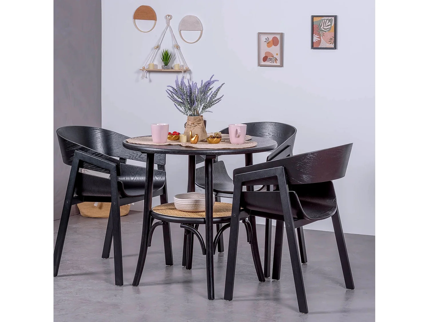 Mesa retro redonda estilo vintage en madera de fresno natural (80cm) - Oldhouse - Negro