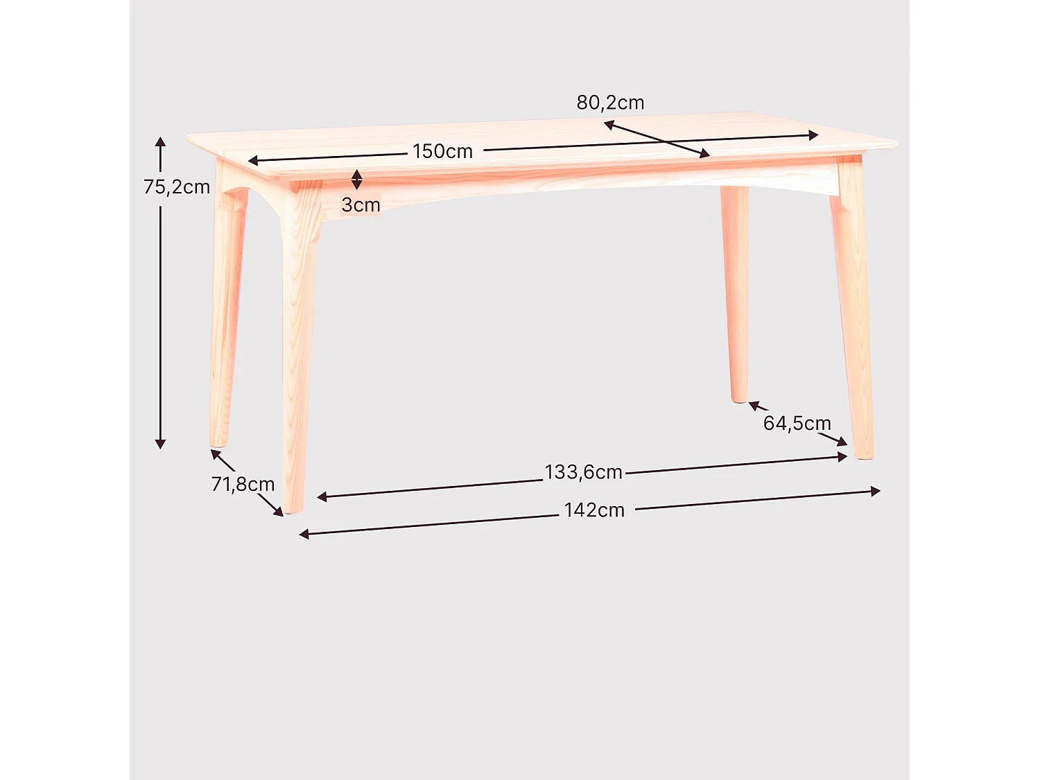 Mesa de comedor rectangular en madera de fresno - Liam - Fresno Natural