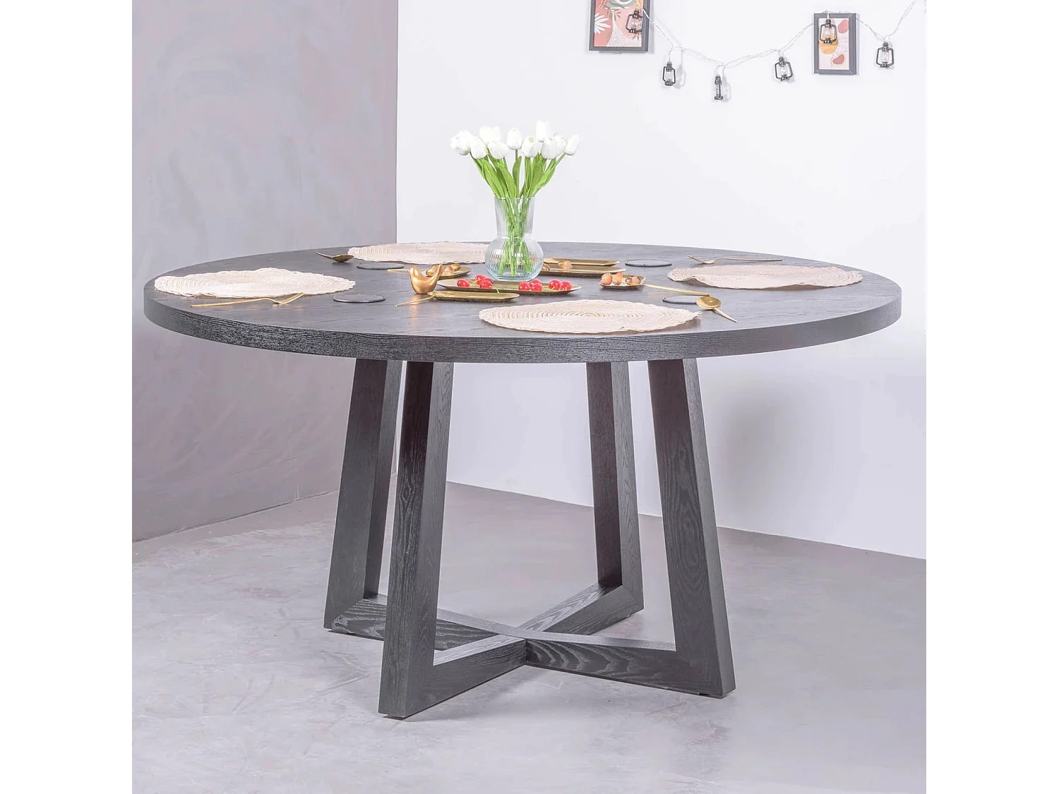 Ronde eettafel in naturel essen (150cm) - Soho - Zwart