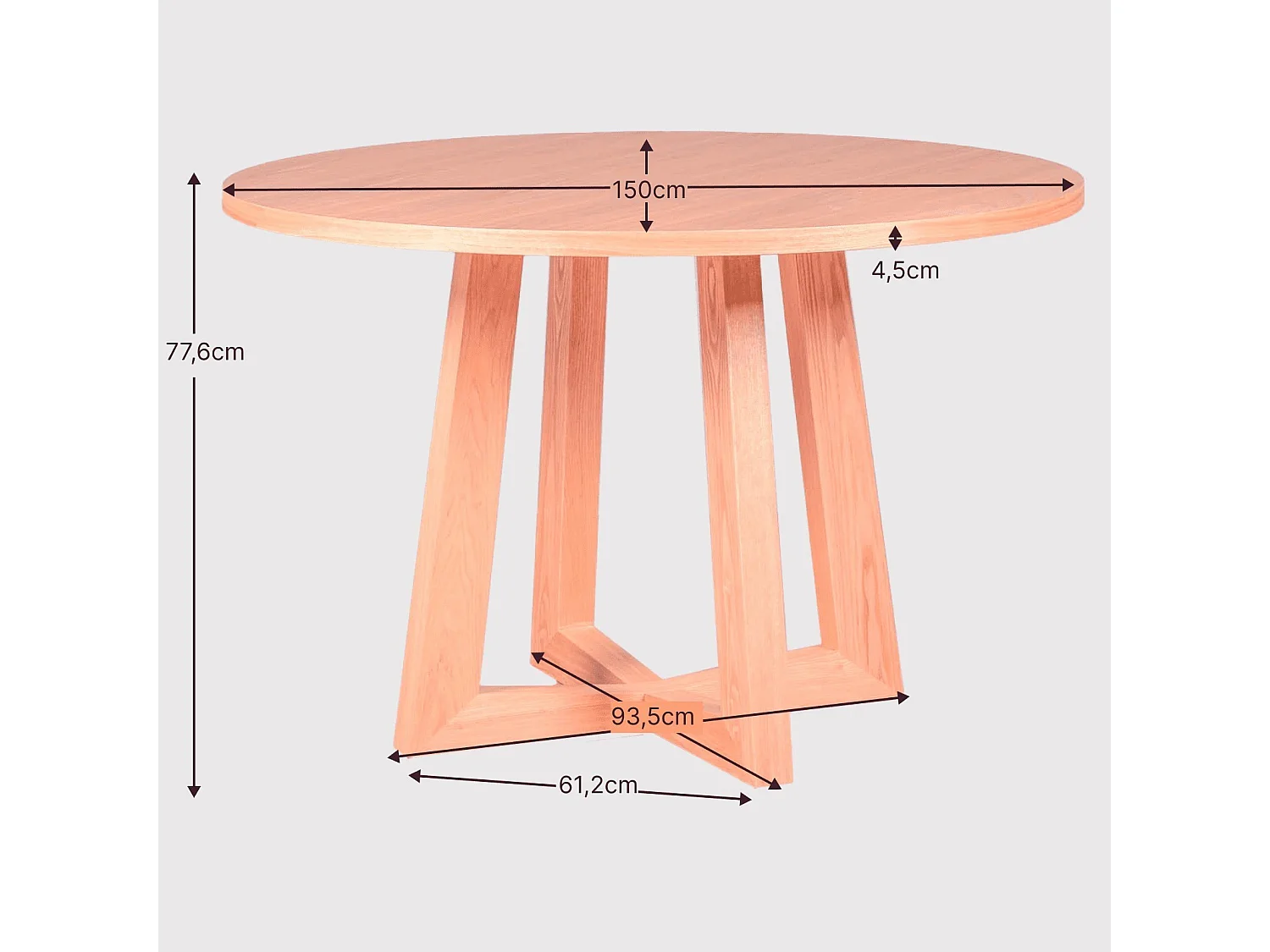 Ronde eettafel in naturel essen (150cm) - Soho - Zwart