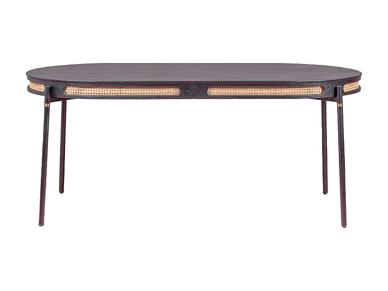 Tavolo da pranzo retrò con dettagli in rattan naturale (180x90) - North - Nero