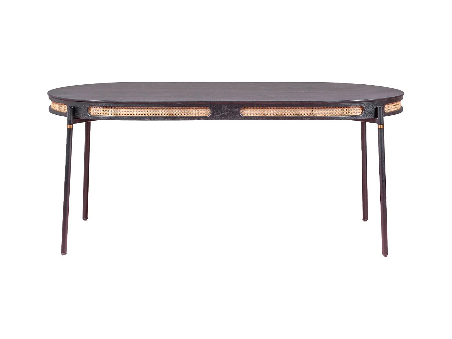 Table à manger rétro avec détails en rotin naturel (180x90) - North - Noir