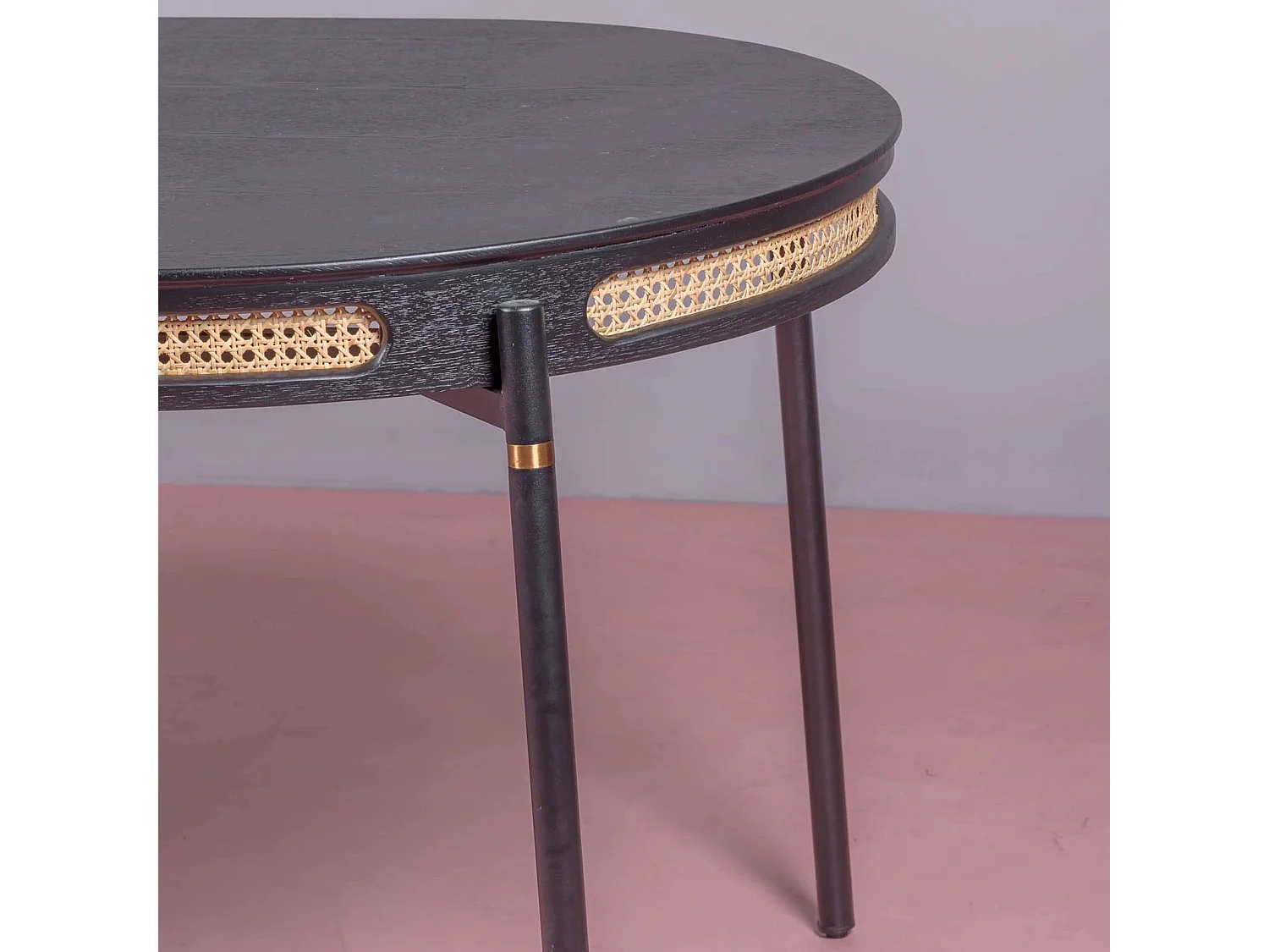 Retro eettafel met natuurlijke rotan details (180x90) - North - Zwart