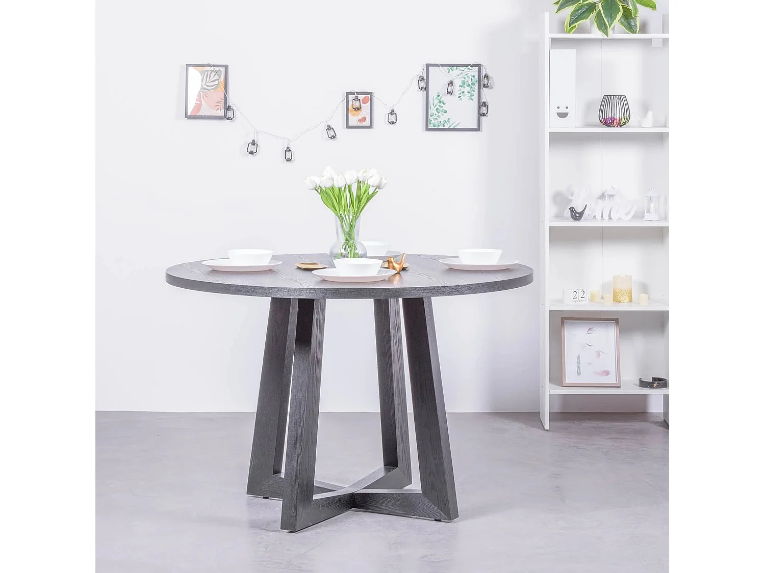 Ronde eettafel in naturel essen (115cm) - Soho - Zwart