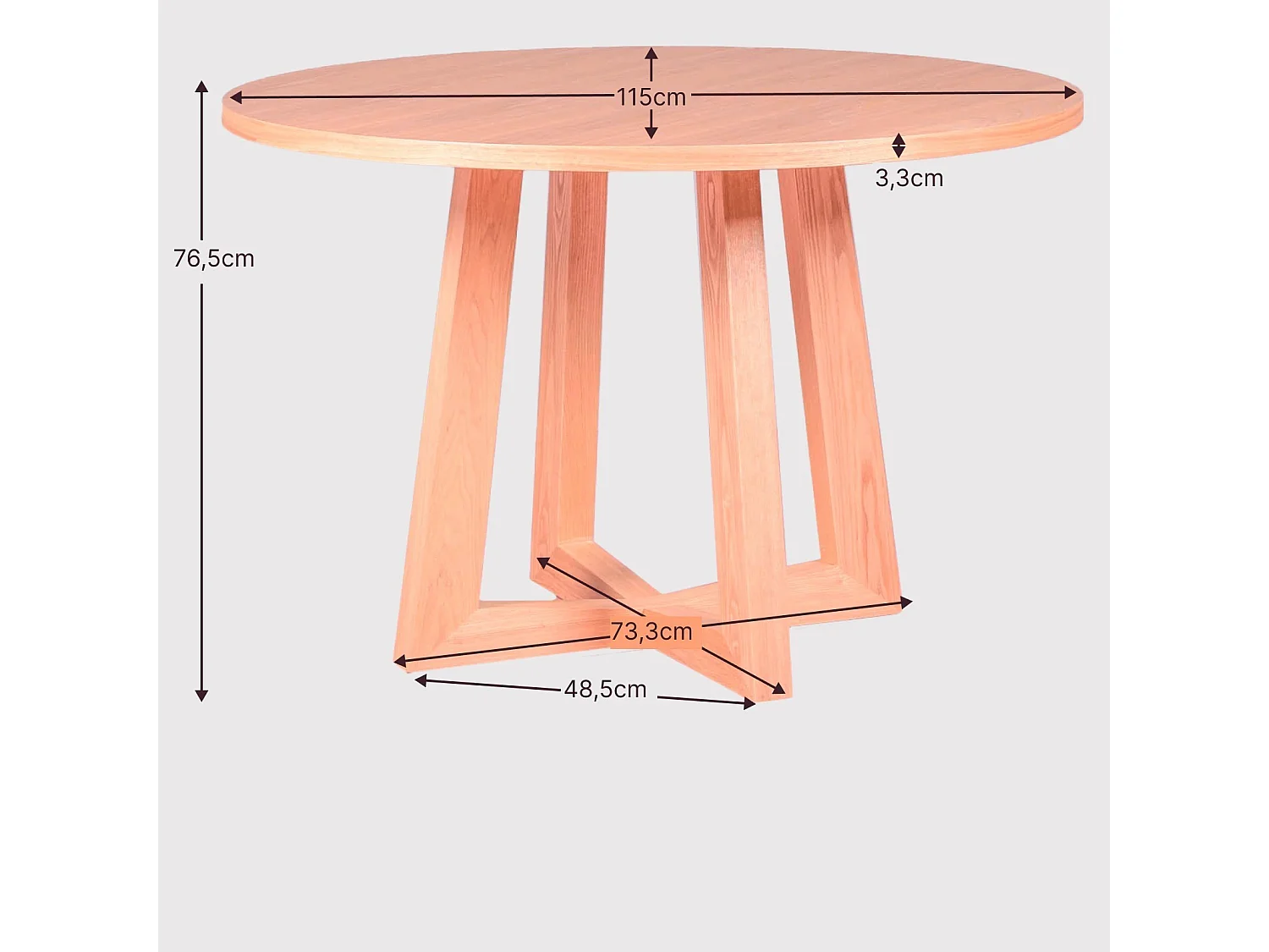 Ronde eettafel in naturel essen (115cm) - Soho - Zwart