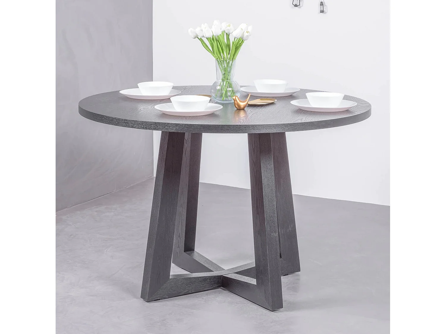 Ronde eettafel in naturel essen (115cm) - Soho - Zwart