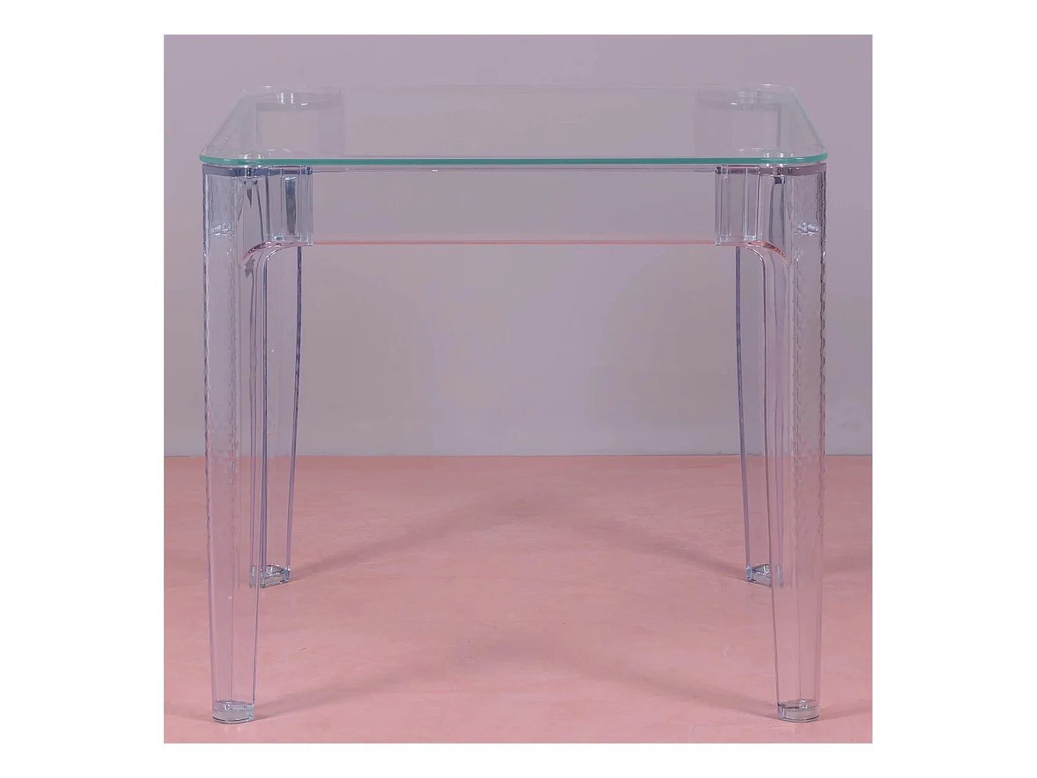 Vierkante glazen tafel met transparante poten (80x80) - Ghost - Transparant