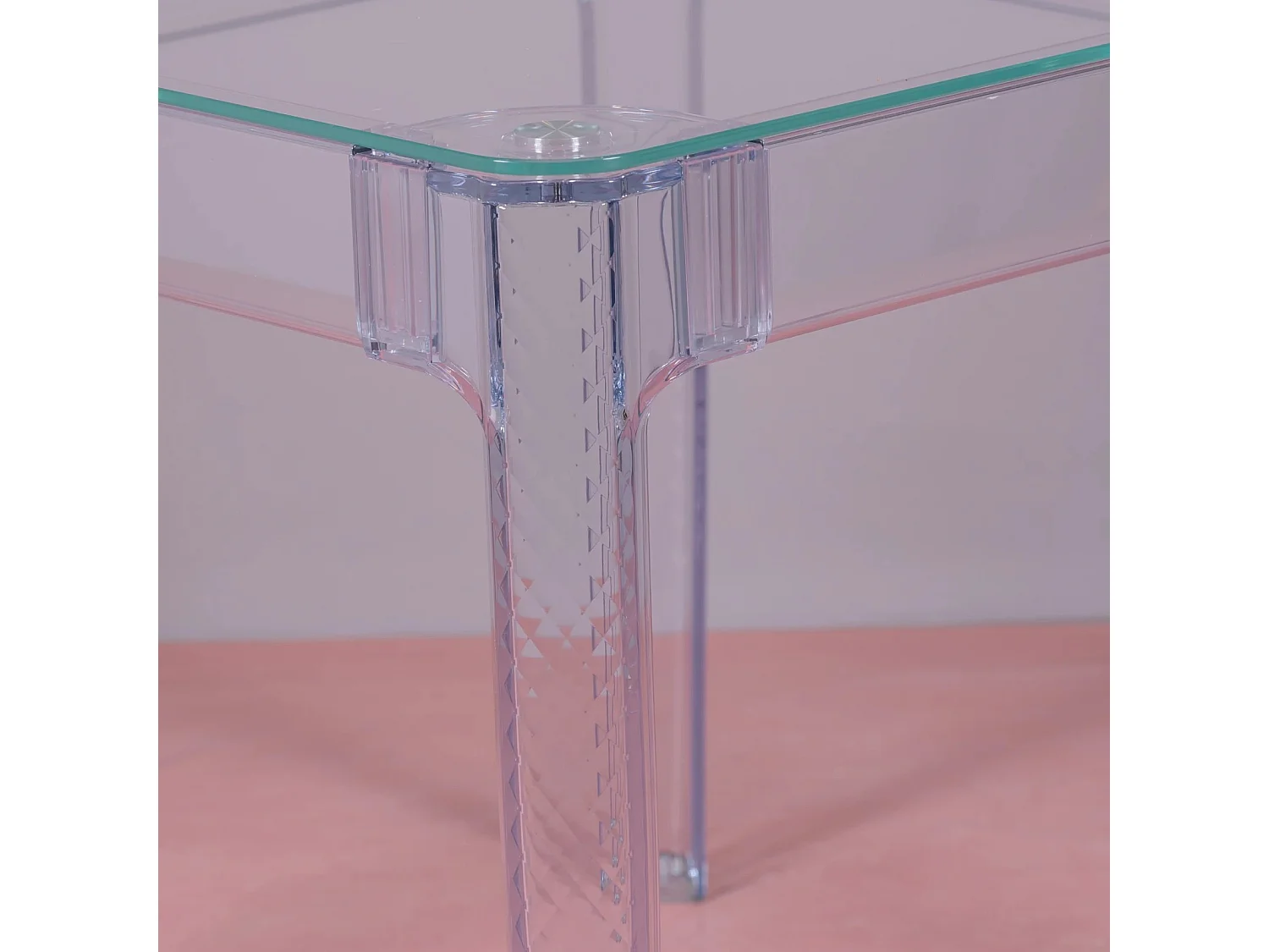 Vierkante glazen tafel met transparante poten (80x80) - Ghost - Transparant