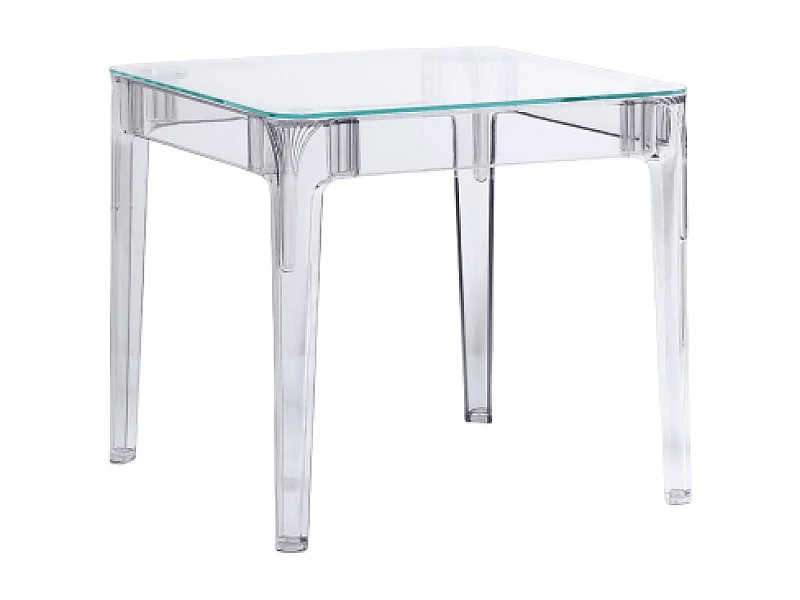 Vierkante glazen tafel met transparante poten (80x80) - Ghost - Transparant