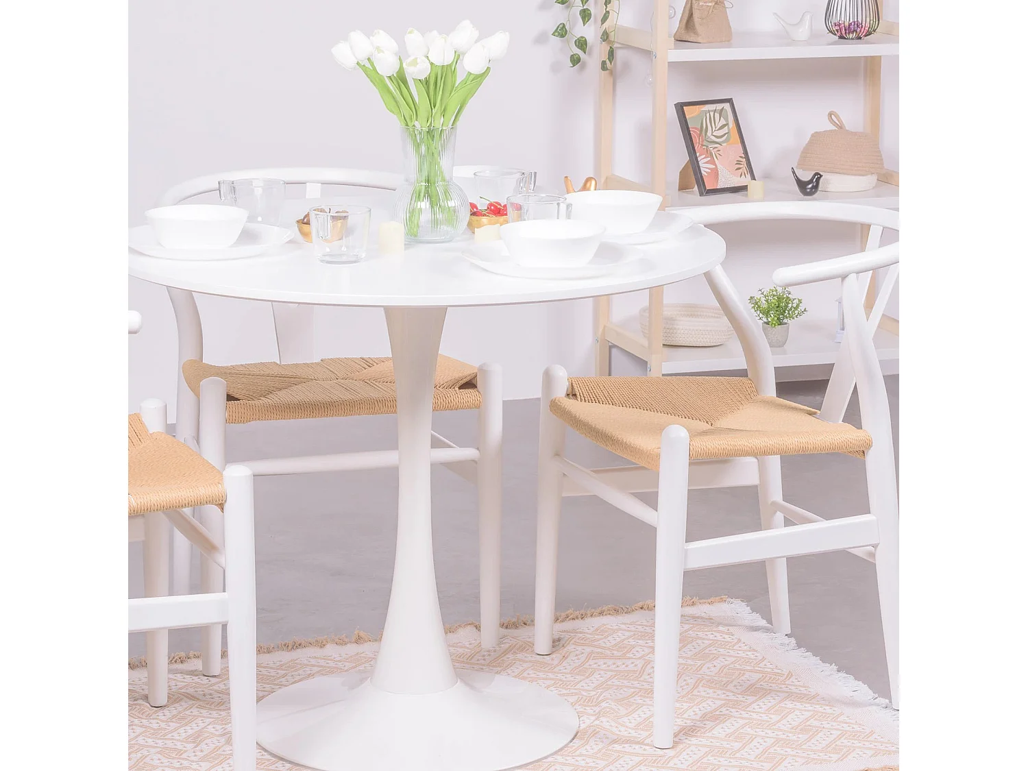 Table à manger ronde design (90cm) - Stratus - Blanc