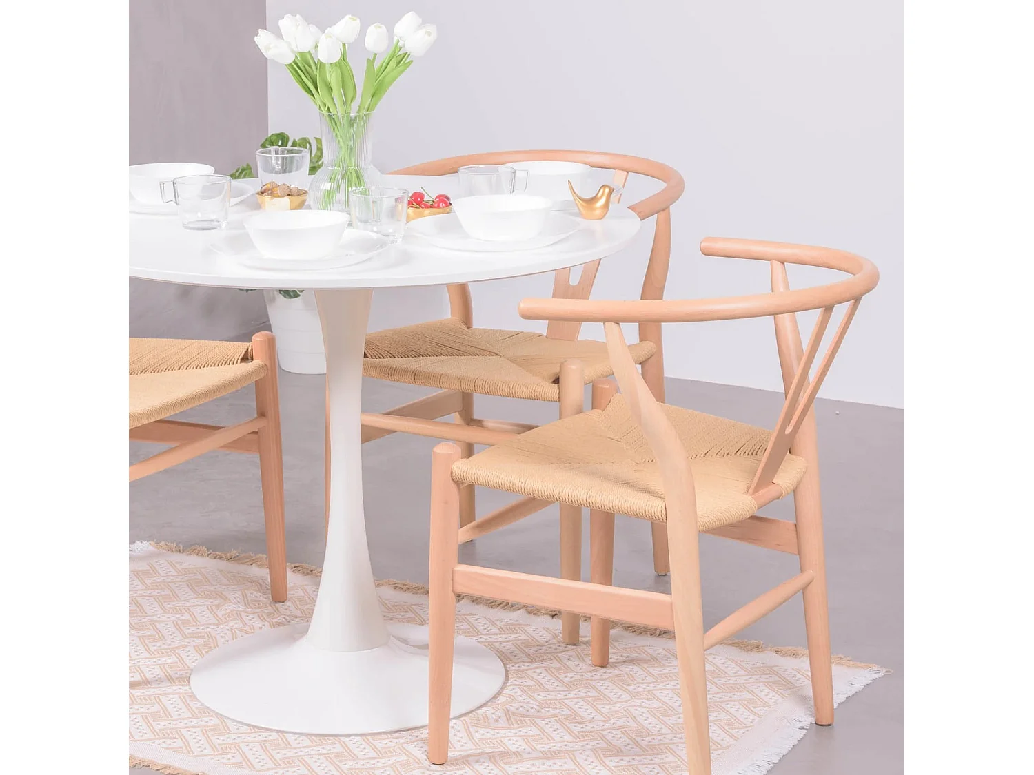 Table à manger ronde design (90cm) - Stratus - Blanc