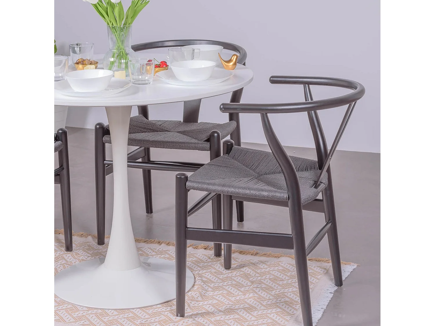 Table à manger ronde design (90cm) - Stratus - Blanc