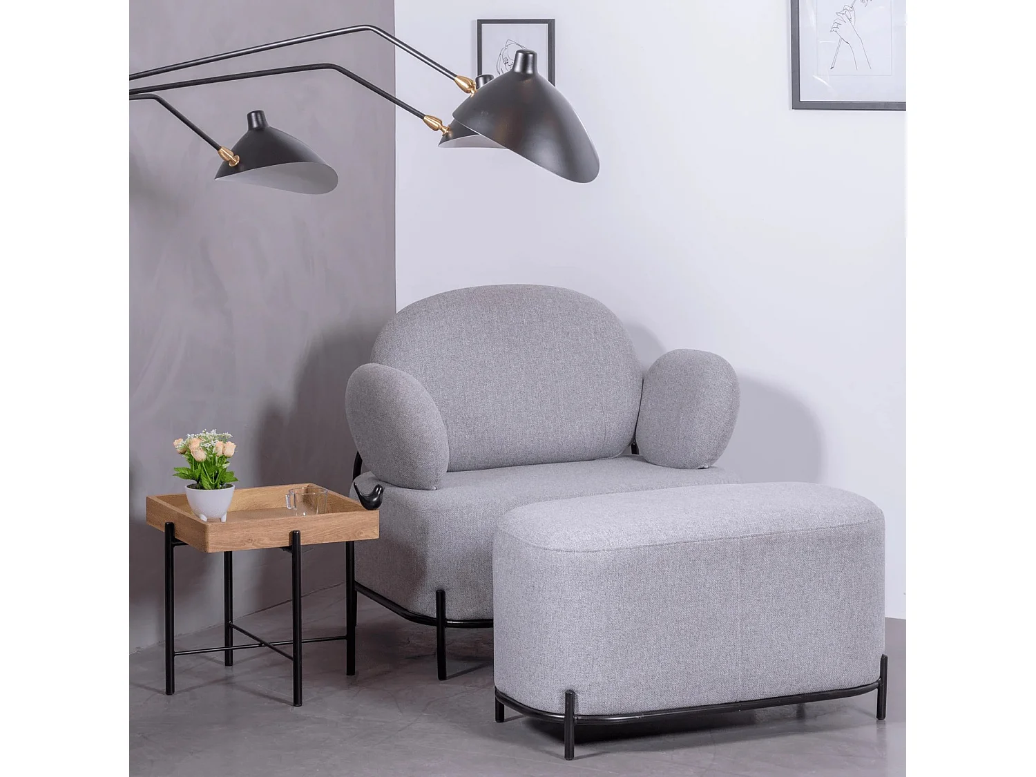 Canapé 1 place au design minimaliste avec accoudoirs - Clair - Gris