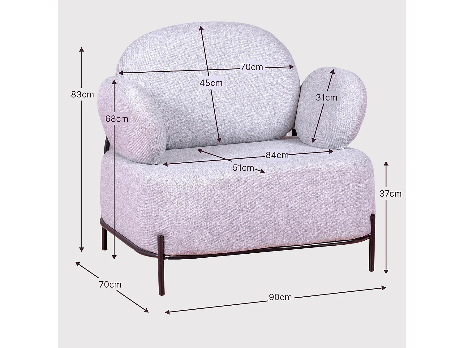 Canapé 1 place au design minimaliste avec accoudoirs - Clair - Gris