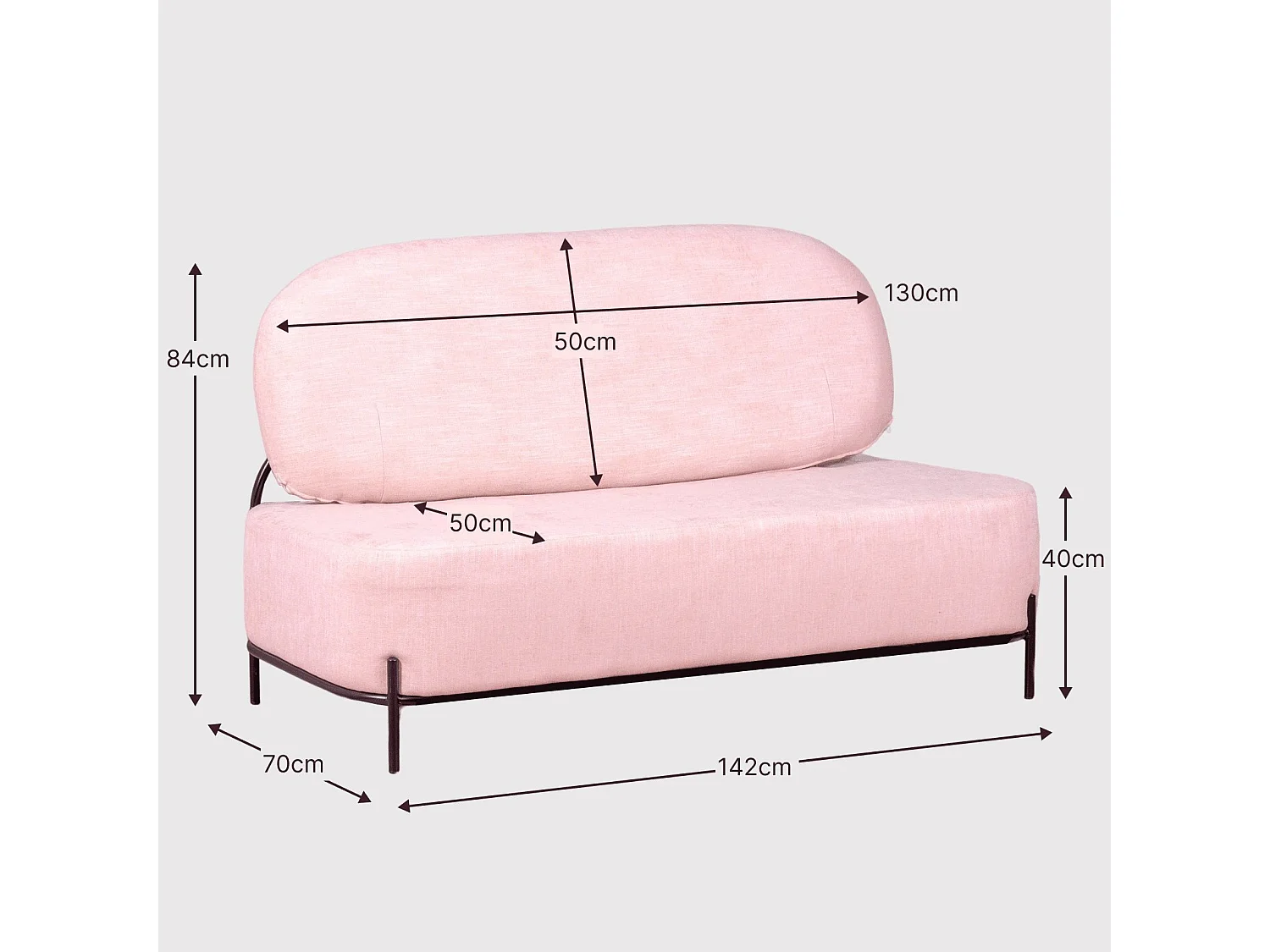 Canapé 2 places au design minimaliste Clair - Rose