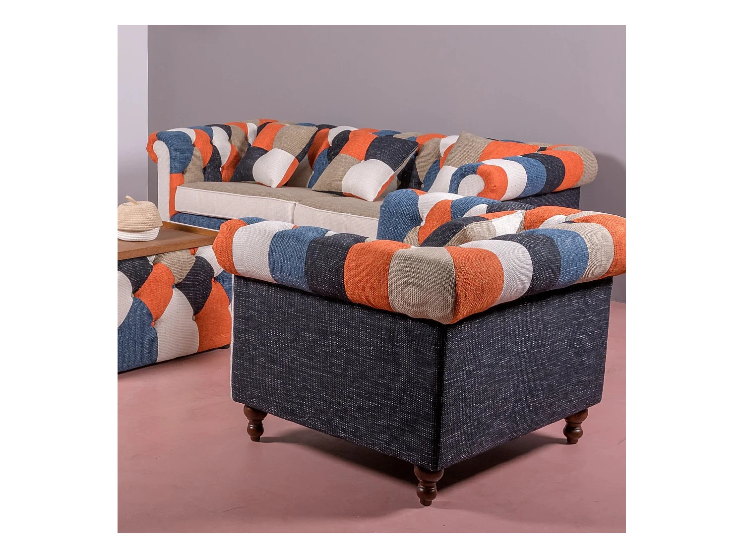 Sofá de 1 plaza tapizado en patchwork - Chesterfield - Patchwork