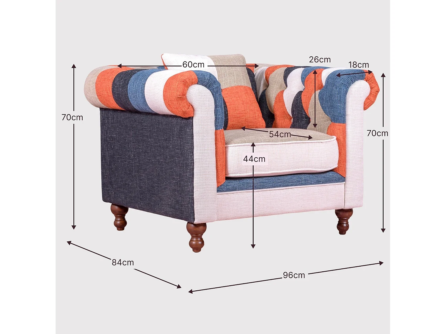 Sofá de 1 plaza tapizado en patchwork - Chesterfield - Patchwork