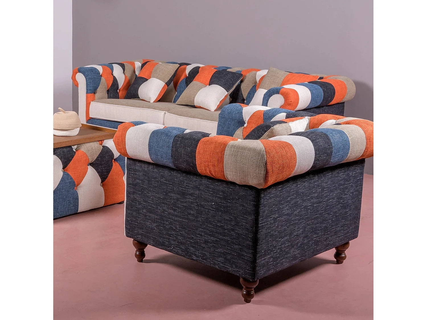 1-zitsbank bekleed met patchwork - Chesterfield - Lapwerk