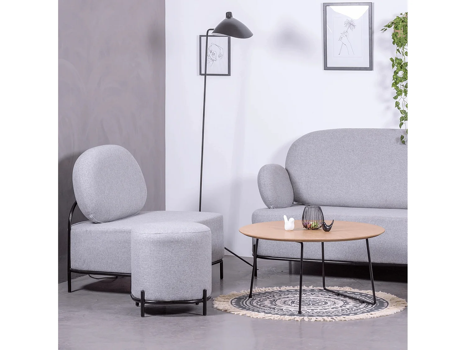 Canapé 1 place au design minimaliste - Clair - Gris