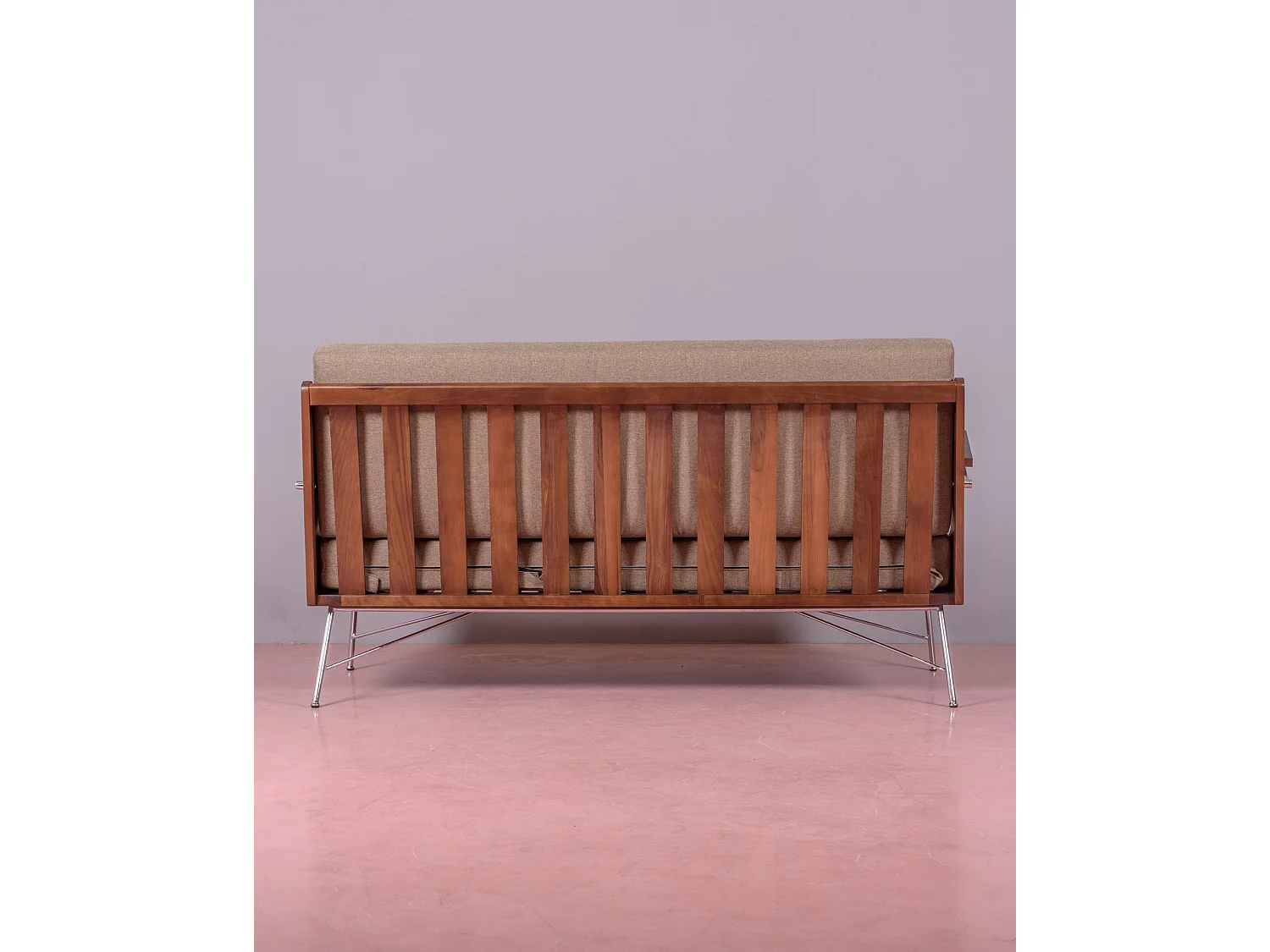 Divano industriale in legno di noce e rivestito in cotone - Daneu - Beige