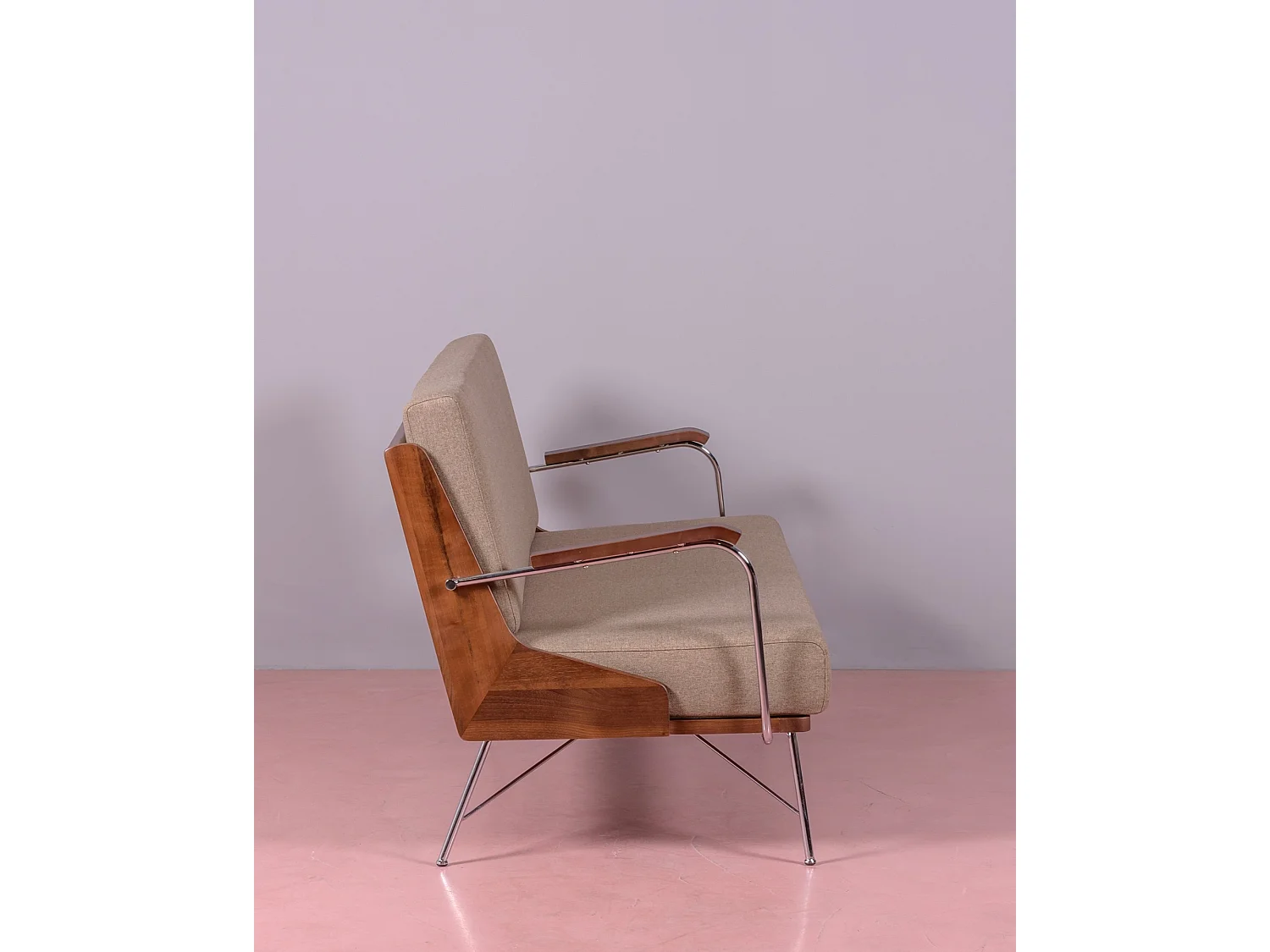 Divano industriale in legno di noce e rivestito in cotone - Daneu - Beige