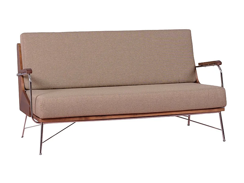Industrielles Sofa aus Walnussholz und mit Baumwolle gepolstert - Daneu - Beige