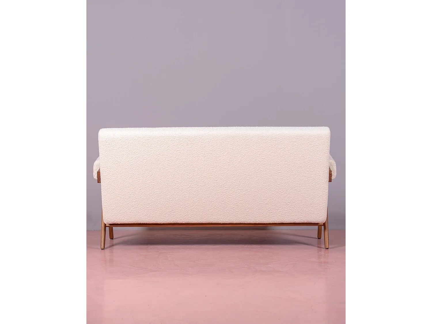 Canapé vintage en bois de teck et revêtement en boucle - Daneu - Blanc