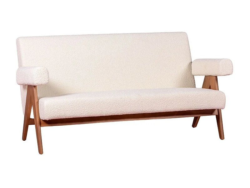 Vintage-Sofa aus Teakholz und Bouclé-Polsterung - Daneu - Weiß