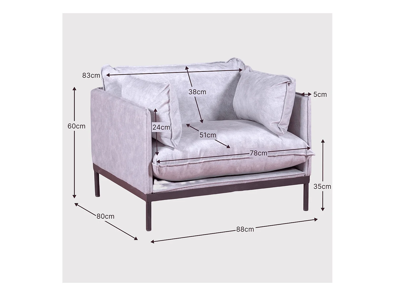 Sofá de 1 plaza tapizado en poliéster - Skyline - Gris