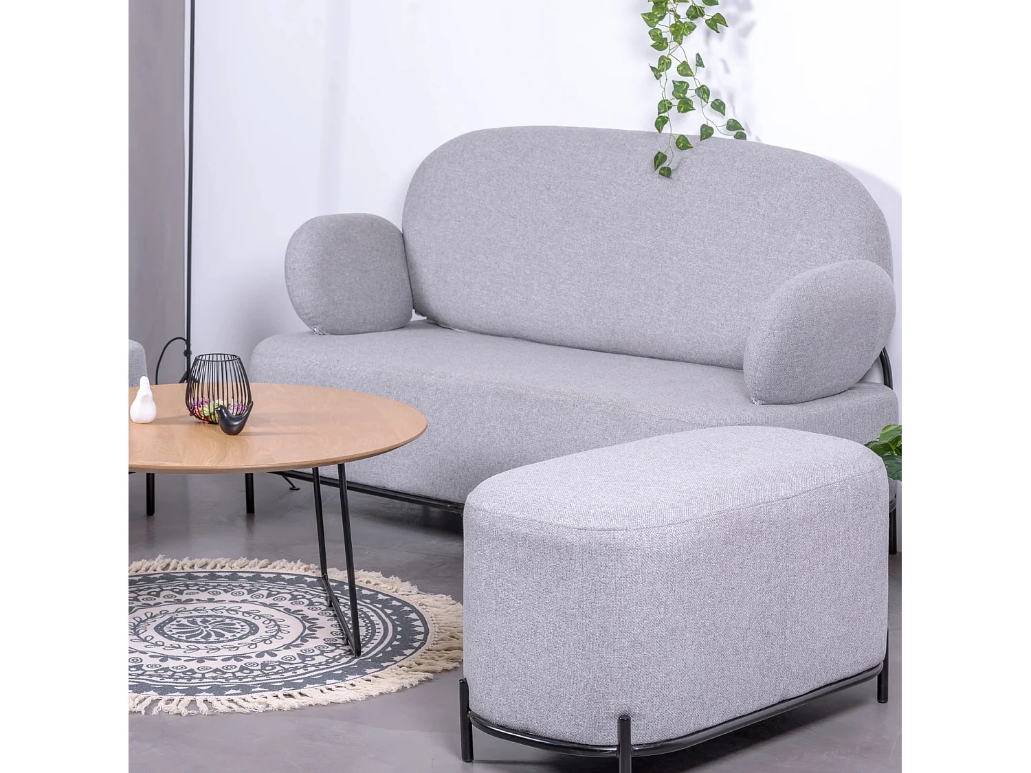 Canapé 2 places au design minimaliste avec accoudoirs - Clair - Gris