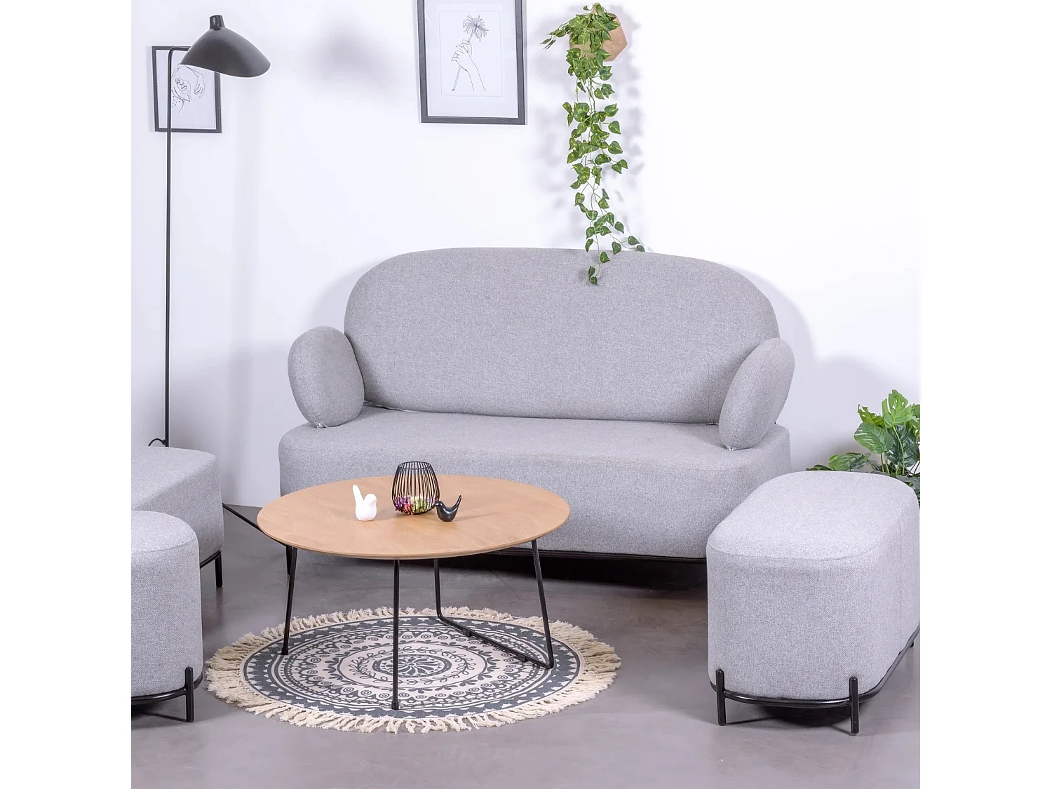 Canapé 2 places au design minimaliste avec accoudoirs - Clair - Gris