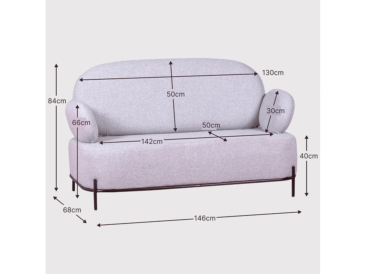 Canapé 2 places au design minimaliste avec accoudoirs - Clair - Gris