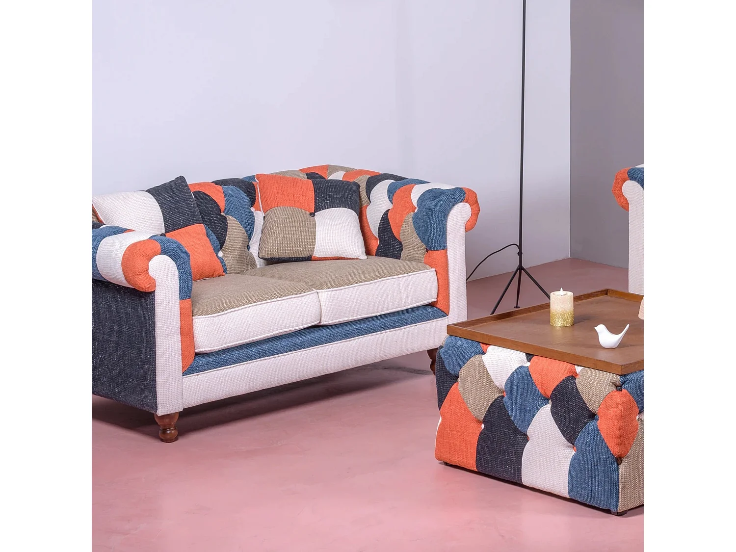 Sofá de 2 plazas tapizado en patchwork - Chesterfield - Patchwork
