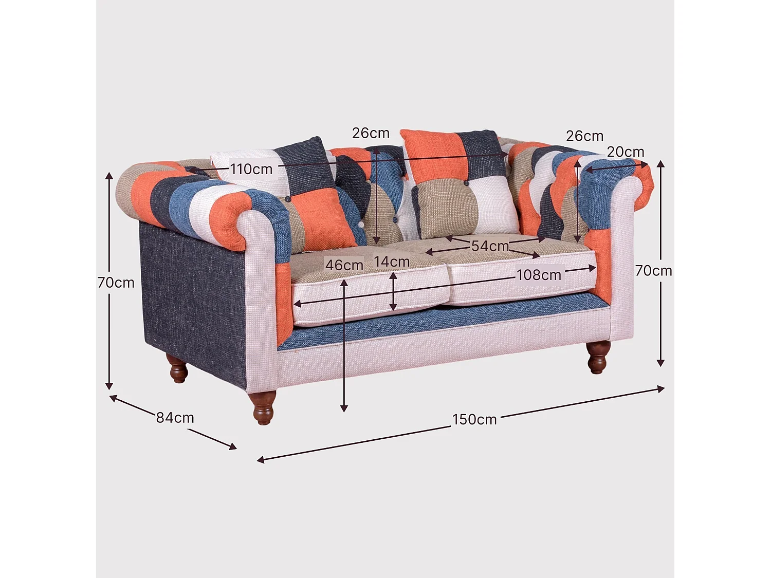 Sofá de 2 plazas tapizado en patchwork - Chesterfield - Patchwork