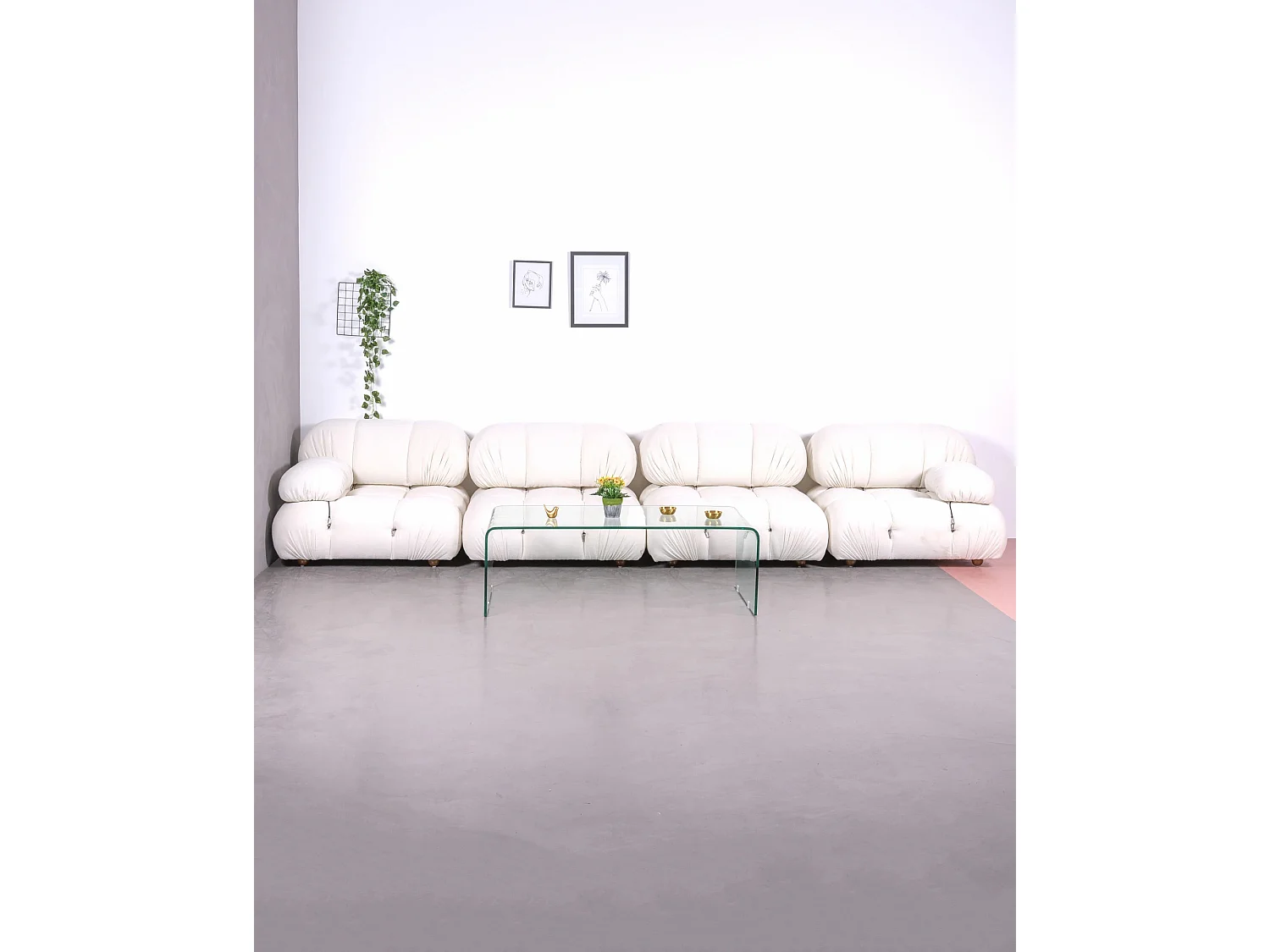 4-delige modulaire bank bekleed met bouclé - Laurel - Wit