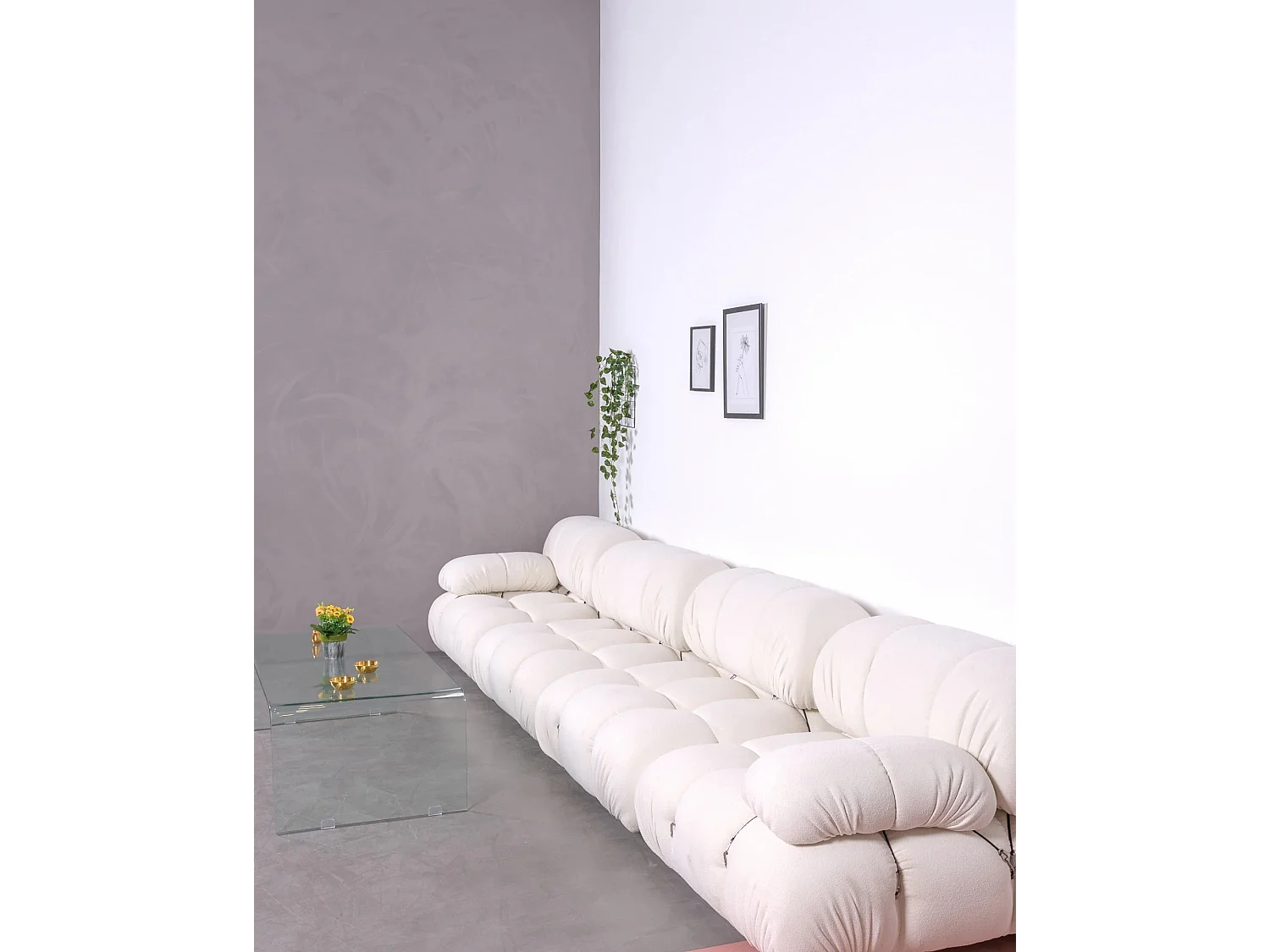 4-delige modulaire bank bekleed met bouclé - Laurel - Wit