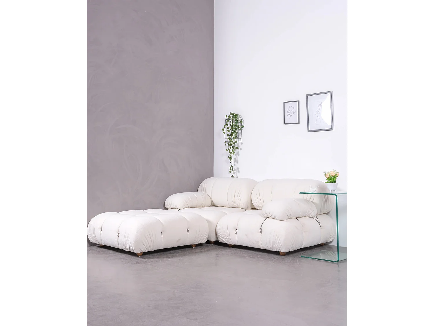 Canapé modulable 2 pièces Laurel avec pouf - Blanc