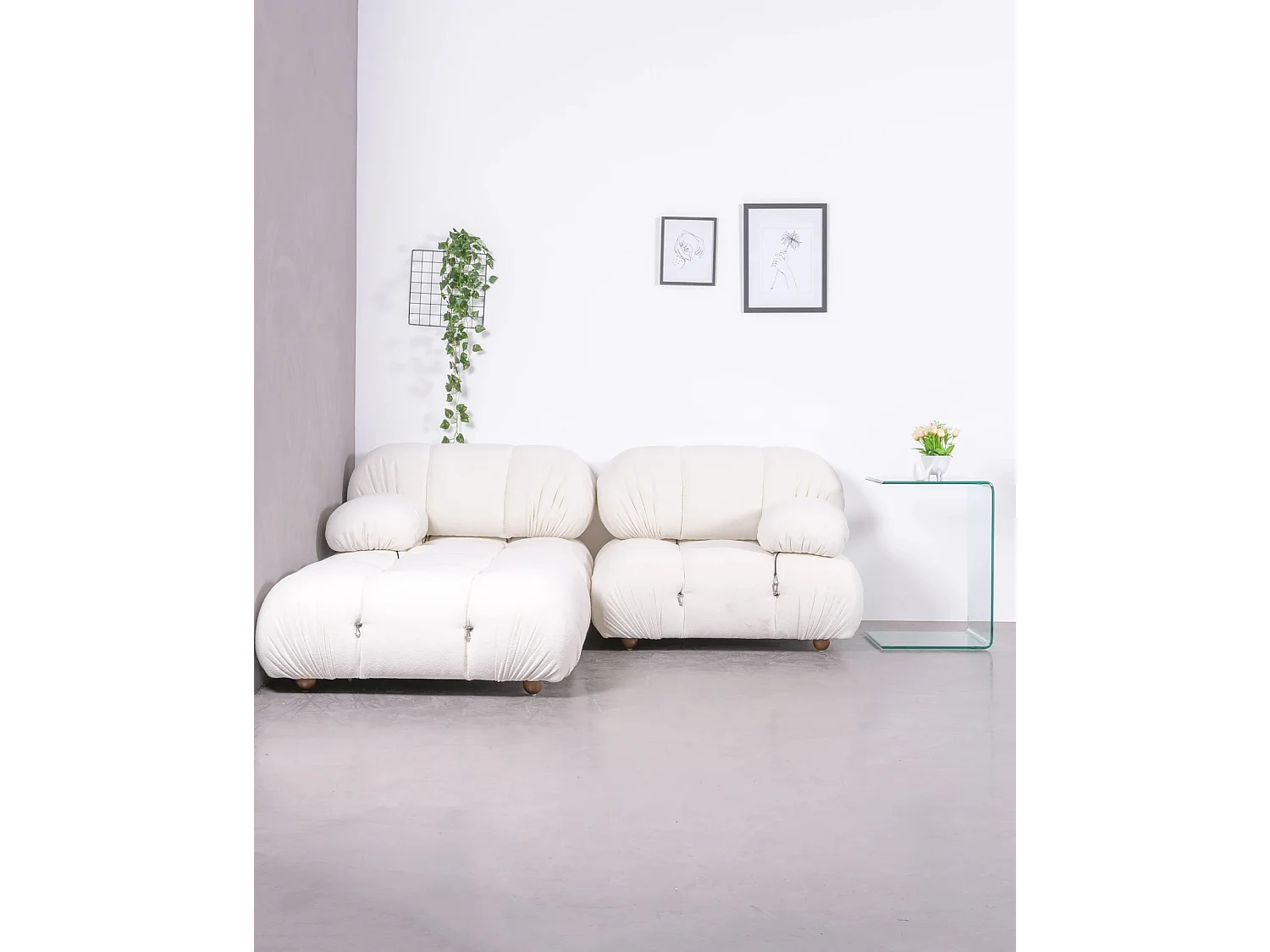 Canapé modulable 2 pièces Laurel avec pouf - Blanc