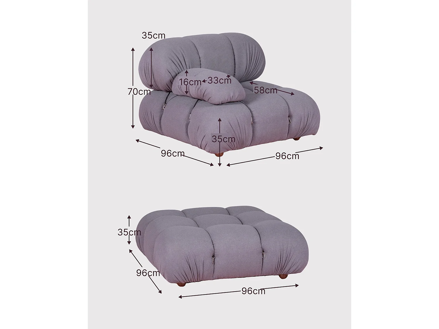 Canapé modulable 2 pièces Laurel avec pouf - Blanc