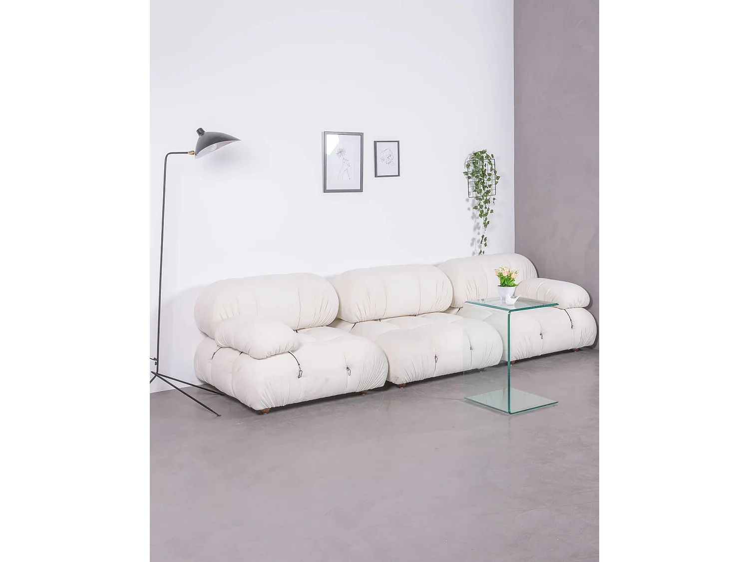 3-delige modulaire bank bekleed met bouclé - Laurel - Wit